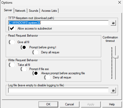 Figure 1  PumpKIN Server options before configuration